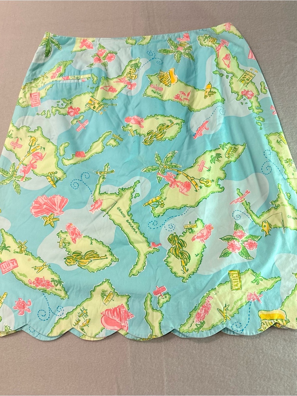 Vintage Lilly Pulitzer White Tag Bahamas Island Map Scallop Hem Skirt size 10